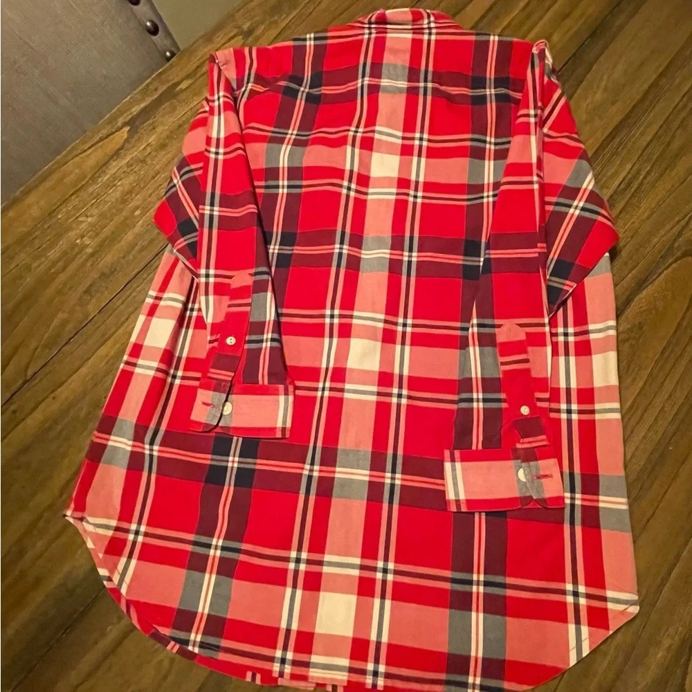 Lauren by Ralph Lauren Tartan Plaid Embroidered RLL Red Navy Chest Pocket Shirt - Picture 7 of 9